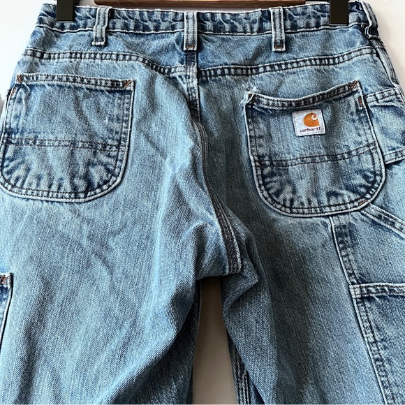Carhartt Vintage 90s Carpenter Light Wash Wide Leg Baggy Distressed Jeans Size 6 - Picture 5 of 6